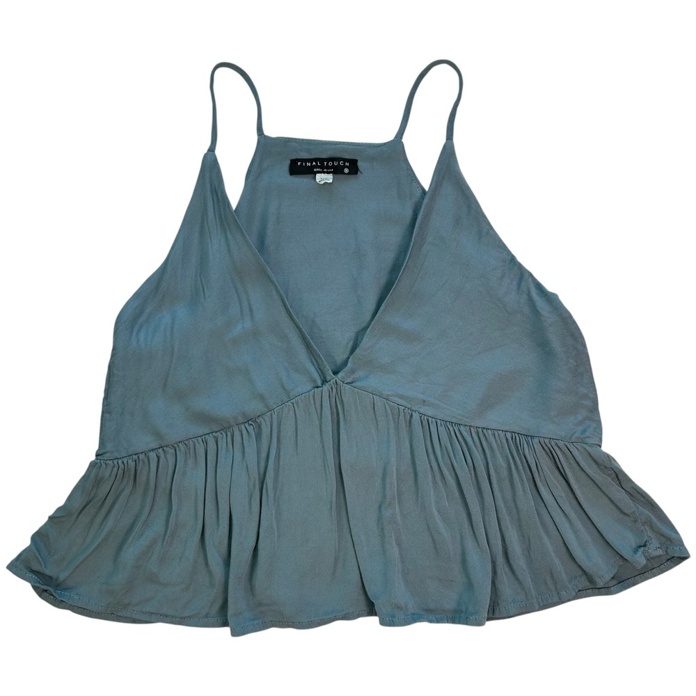 Final Touch Blue Peplum Cami Top Women's Small V-Neck Spaghetti Strap Tank